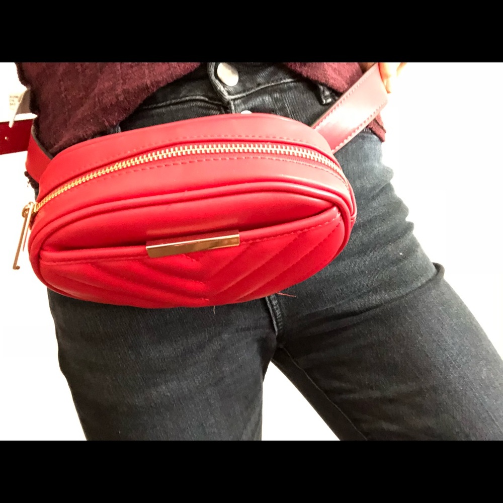 Red leather fanny pack